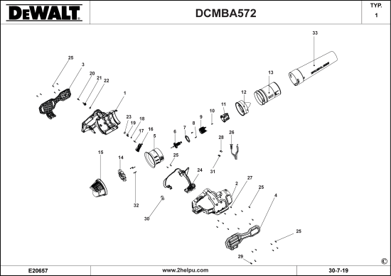 DEWALT Ersatzteile GEBLÄSE DCMBA572 Typ: 1 QW