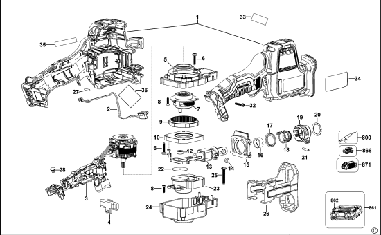 DEWALT Ersatzteile AKKU SÄBELSÄGE DCS312 Typ: 1 QW