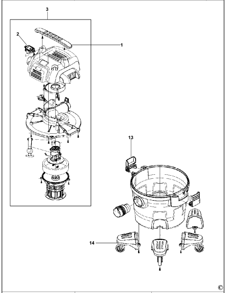 DEWALT Ersatzteile STAUBSAUGER DXV23P Typ: 1 QS