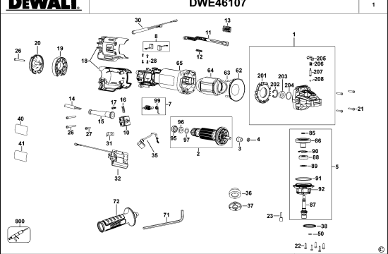 DEWALT Ersatzteile WINKELSCHLEIFER DWE46107 Typ: 1 QS