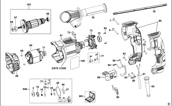 DEWALT Ersatzteile DREHHAMMER D25153 Typ: 1 KS