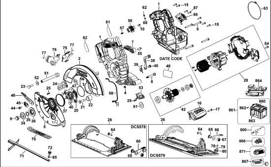 DEWALT Ersatzteile AKKU HANDKREISSÄGE DCS578 Typ: 1 QW