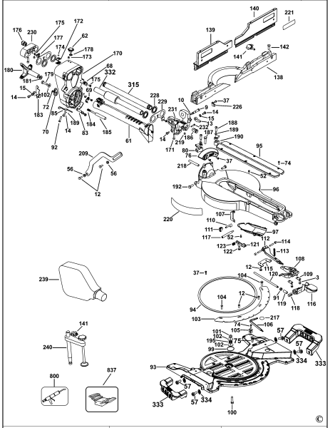 DEWALT Ersatzteile GEHRUNGSSÄGE DWS780 Typ: 21 XJ