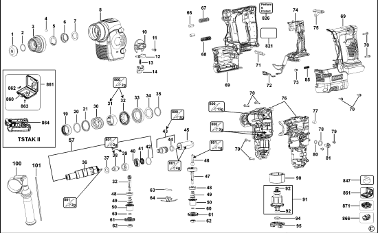 DEWALT Ersatzteile AKKU BOHRHAMMER DCH243NT Typ: 2 XJ