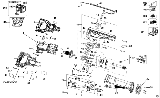 DEWALT Ersatzteile AKKU SÄBELSÄGE DCS386 Typ: 1 QW