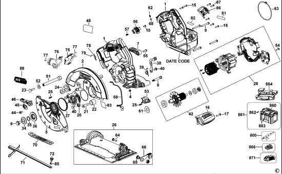 DEWALT Ersatzteile AKKU HANDKREISSÄGE DCS573 Typ: 1 QW