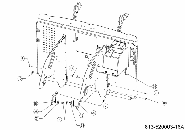 Ersatzteile Gartenland Rasentraktoren GL24-106 HK Typ: 13AFA1KR640 (2021) Anschlag Batterieabdeckung, Sperrklinken Grasfangsack