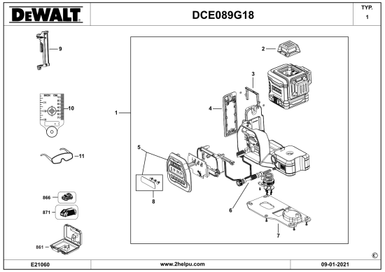 DEWALT Ersatzteile KREUZLINIENLASER DCE089G18 Typ: 1 QW