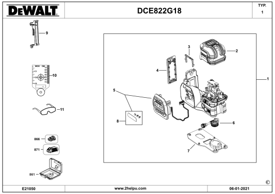 DEWALT Ersatzteile KREUZLINIENLASER DCE822G18 Typ: 1 XJ