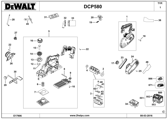 DEWALT Ersatzteile HOBELMASCHINE DCP580 Typ: 1 QW