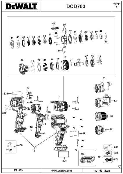 DEWALT Ersatzteile MULTITOOL DCD703 Typ: 1 XJ