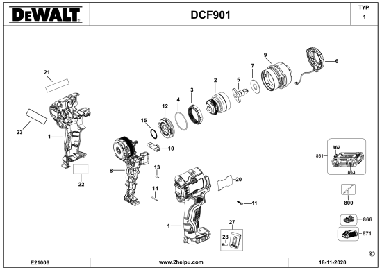 DEWALT Ersatzteile SCHLAGSCHRAUBENSCHL. DCF901 Typ: 1 QW