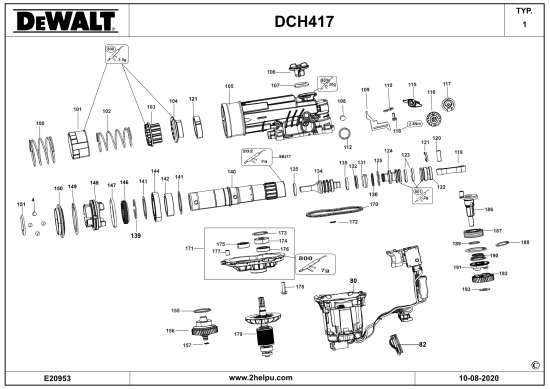 DEWALT Ersatzteile BOHRHAMMER DCH417 Typ: 1 XJ