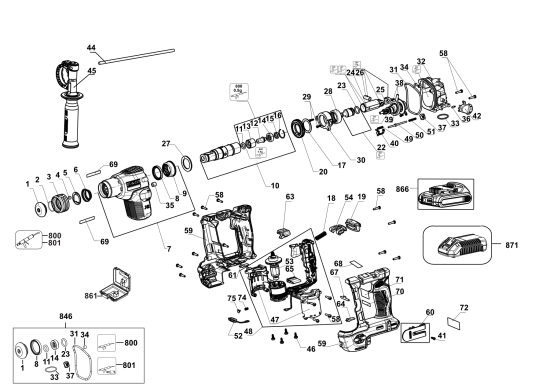 DEWALT Ersatzteile AKKU BOHRHAMMER DCH172D2 Typ: 1 QU