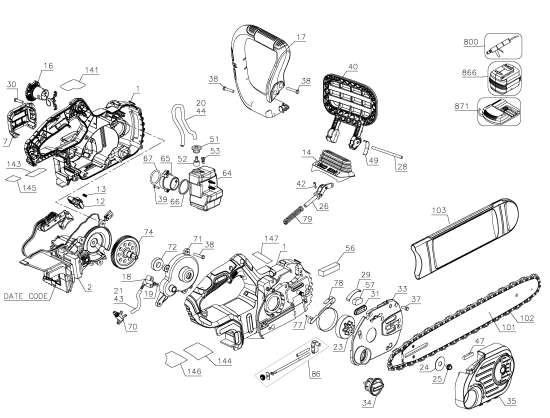 DEWALT Ersatzteile KETTENSÄGE DCCS620B Typ: 2 QUCA