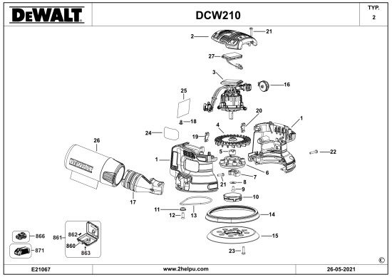 DEWALT Ersatzteile EKZENTERSCHLEIFER DCW210 TYPE 2 Typ: 2 QW