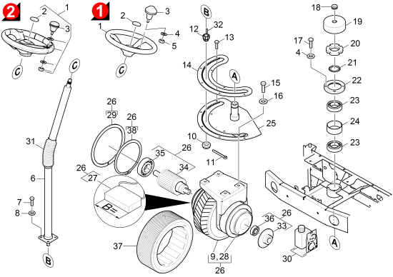 KÄRCHER Professional Ersatzteile Bodenreiniger BR 120/250 R I Bp Pack 1.480-324.0 Lenkung 1 Phase