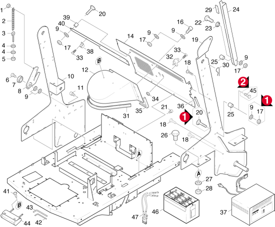 KÄRCHER Professional Ersatzteile Kehrmaschinen KMR 1250 BAT Einzelteile hinten 1.091-101.0