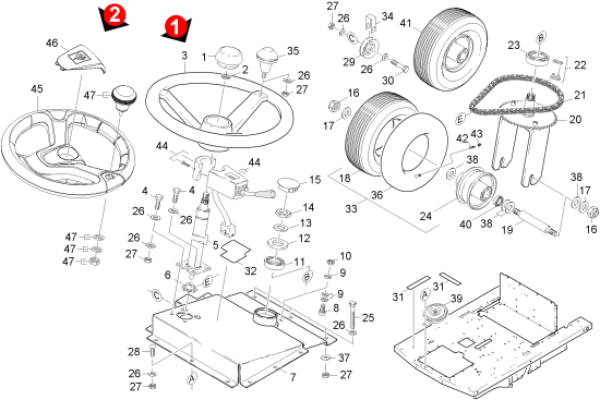 KÄRCHER Professional Ersatzteile Kehrmaschinen KMR 1250 B -2 SB  Einbau Lenkung 1.091-124.0
