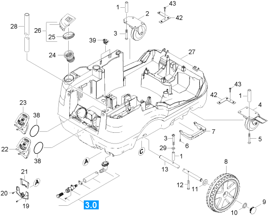 KÄRCHER Professional Ersatzteile Hochdruckreiniger Heisswasser HDS 9/18-4 M V2A EU-I 1.077-813.0 Gehaeuse Unterteil