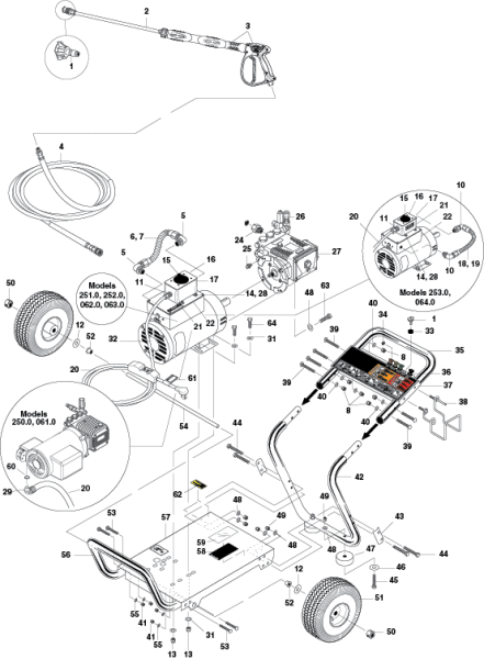 KÄRCHER Professional Ersatzteile Hochdruckreiniger Kaltwasser KARCHER DE-201007D CW DIRECT, 1.5HP 120V 1.106-061.0 EXPLODED VIEW