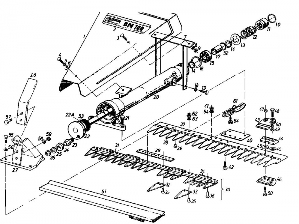 Ersatzteile Gutbrod Balkenmäher BM 100 4/BS Typ: 07507.01  (1985) Mähbalken