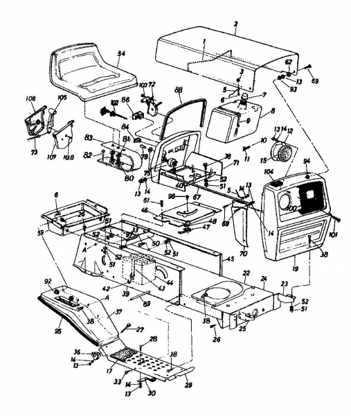 Ersatzteile Novotrac Rasentraktoren NOVOTRAC 110 Typ: 136-6821 (1986) Armaturenbrett, Motorhaube, Sitzwanne