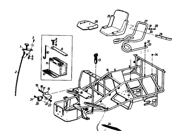 Ersatzteile Golf Rasentraktoren Spider 170 SD 4 Typ: 02840.01 (1988) Batterie, Rahmen, Sitz