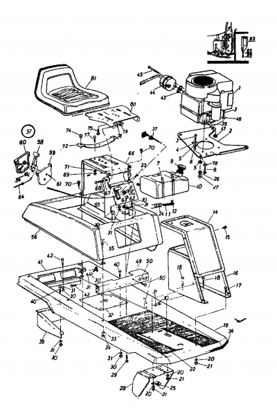 Ersatzteile Columbia Rasentraktoren 8/760 HA Typ: 139-5040 (1989) Rahmen, Sitz, Sitzwanne