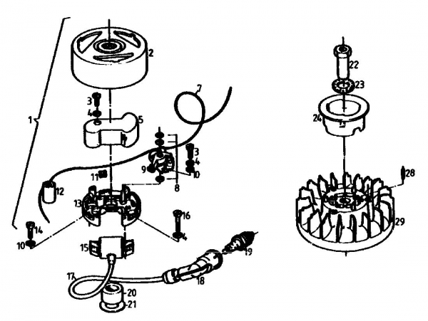 Ersatzteile Gutbrod Balkenmäher BM 100 4/BS Typ: 07507.02  (1988) Gebläsegehäuse, Schwungrad, Starter, Tank, Zündung