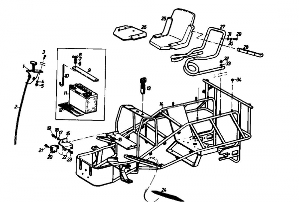 Ersatzteile Golf Rasentraktoren Spider 170 SD 4 Typ: 02840.03 (1989) Batterie, Rahmen, Sitz