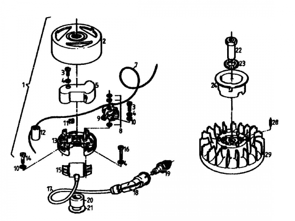 Ersatzteile Gutbrod Balkenmäher BM 100 4/BS Typ: 07507.02  (1989) Gebläsegehäuse, Schwungrad, Starter, Tank, Zündung