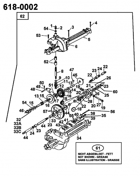 Ersatzteile Raiffeisen Rasentraktoren 112 ESL Typ: 132-650F628  (1992) Getriebe