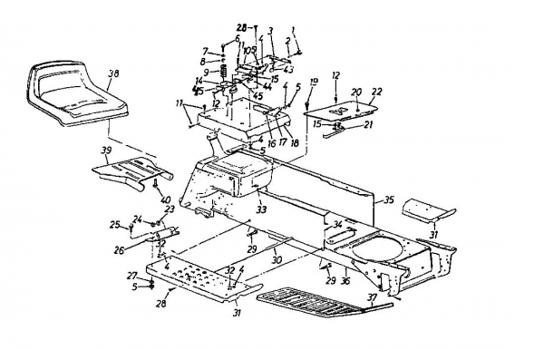 Ersatzteile Super Gartentraktoren Super 18 HN Typ: 141-849J (1991) Rahmen, Sitz, Tank