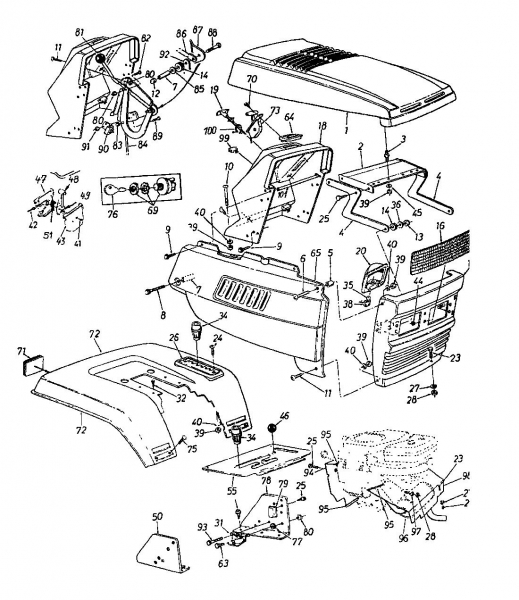 Ersatzteile Super Gartentraktoren Super 18 HN Typ: 141-849J (1991) Armaturenbrett, Motorhaube 9-Style, Sitzwanne