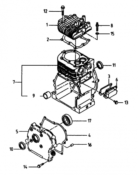 Ersatzteile Gutbrod Balkenmäher BM 107 Typ: 07517.03  (1994) Kurbelgehäuse, Zylinder