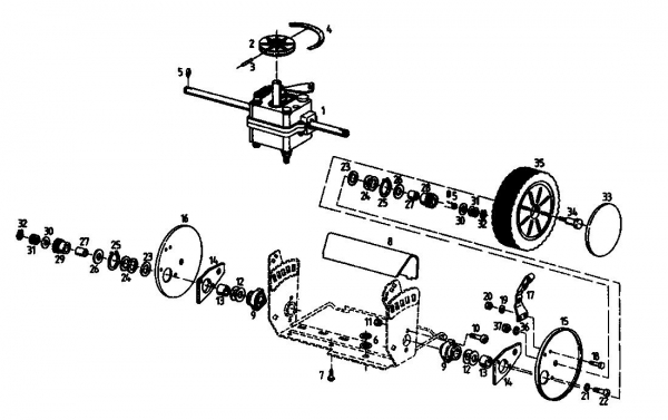 Ersatzteile Kmg Motormäher mit Antrieb KMG 46 BA Typ: 04025.02  (1994) Getriebe, Höhenverstellung, Räder