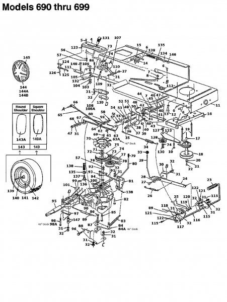 Ersatzteile Raiffeisen Rasentraktoren 114 N HYDRO Typ: 134S691G628  (1994) Fahrantrieb, Motorkeilriemenscheibe, Pedal, Räder hinten
