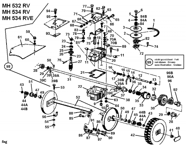 Ersatzteile Gutbrod Motormäher mit Antrieb MH 534 RV Typ: 04007.02  (1995) Getriebe, Räder