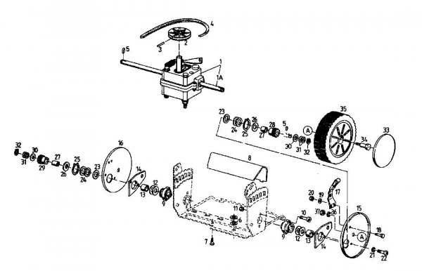 Ersatzteile Floraself Motormäher mit Antrieb 3746 BLR Typ: 04033.02  (1995) Getriebe, Höhenverstellung, Räder
