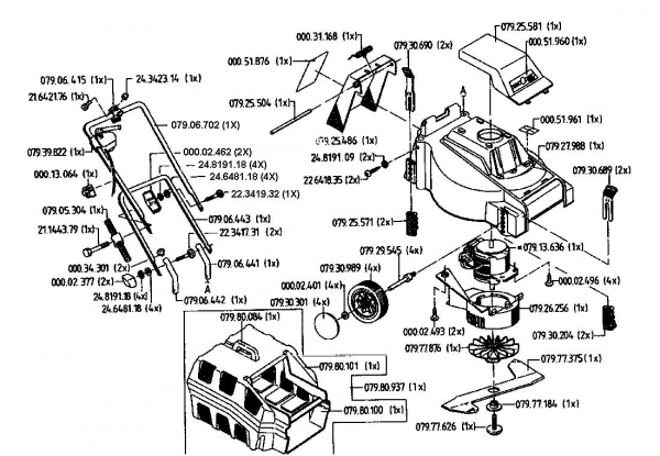 Ersatzteile Esa Elektromäher 1100 Typ: 02822.07  (1995) Grundgerät