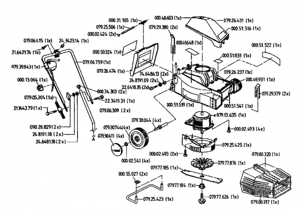 Ersatzteile Rasant Elektromäher B 55532 EM Typ: 02823.07  (1995) Grundgerät