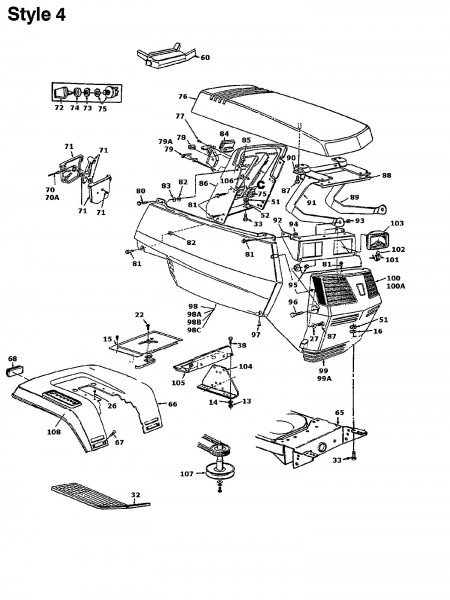 Ersatzteile Motec Rasentraktoren ST 12.5/91 Typ: 135L664E632  (1995) Armaturenbrett, Motorhaube 4-Style, Sitzwanne