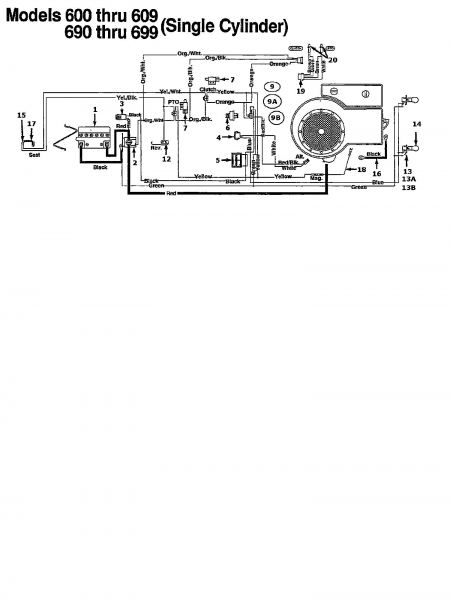 Ersatzteile MTD Rasentraktor H 165 Typ: 135T695G678  (1995) Schaltplan Einzylinder 