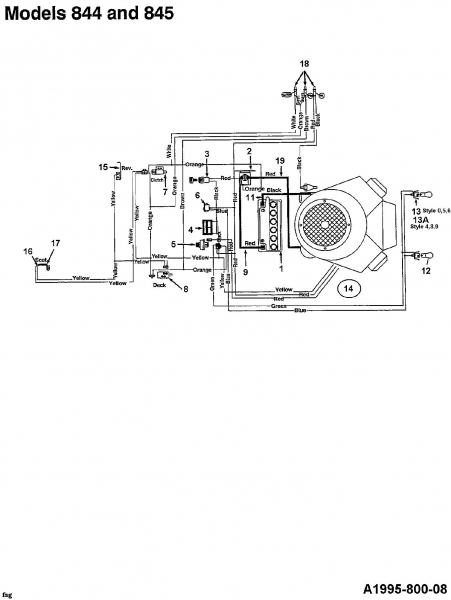 Ersatzteile MTD Gartentraktor U 845 H Typ: 144U845H678  (1994) Schaltplan 