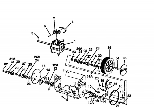 Ersatzteile Gutbrod Motormäher mit Antrieb Eco BR Typ: 04033.06  (1996) Getriebe, Höhenverstellung, Räder