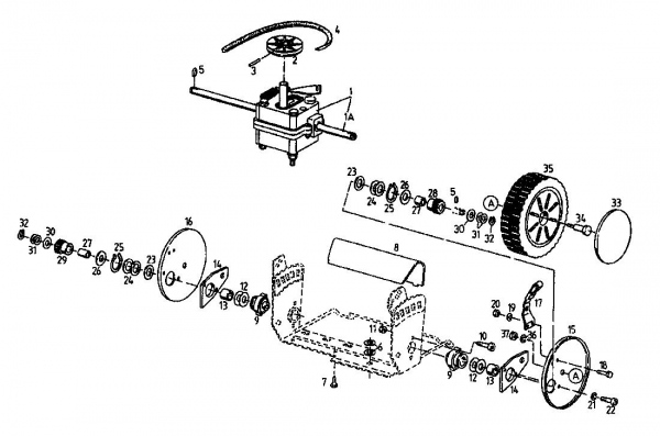 Ersatzteile Floraself Motormäher mit Antrieb 3746 BLRE Typ: 04061.01  (1996) Getriebe, Höhenverstellung, Räder