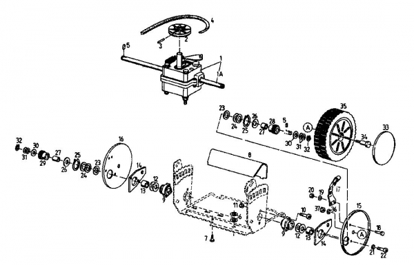 Ersatzteile Floraself Motormäher mit Antrieb 3746 BLR Typ: 04033.02  (1996) Getriebe, Höhenverstellung, Räder