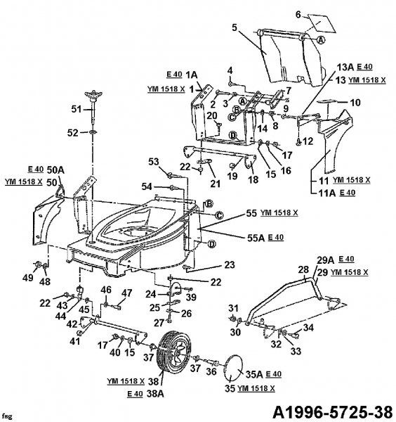 Ersatzteile MTD Elektro Rasenmäher ohne Antrieb E 40 Typ: 04030.04  (1996) Höhenverstellung, Räder vorne 