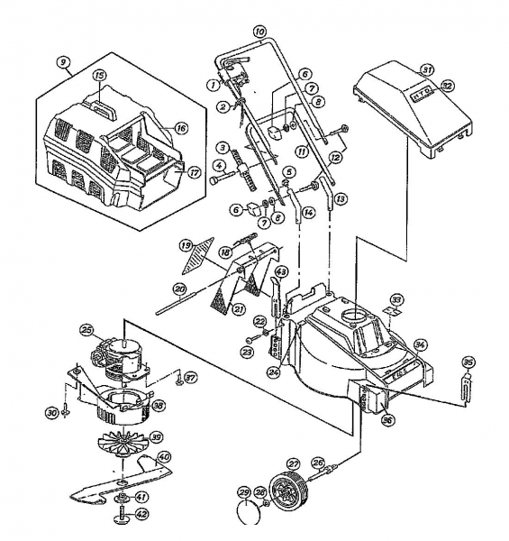 Ersatzteile MTD Elektro Rasenmäher ohne Antrieb E 40 S Typ: 04052.01  (1996) Grundgerät 